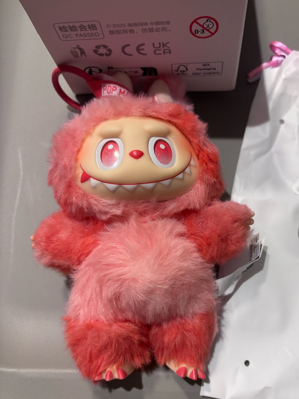 Labubu Doll - Like NEW Pink Plush - Big Into Energy LOVE Large Keychain Open Box